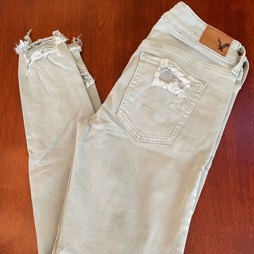 AE Ripped Jeggings - Pale Green, Size 4R